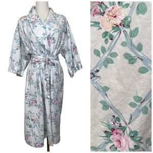 Vintage‎ Earth Angels M/L Cotton Floral Robe Kimono Sleeve Tie Waist 80s 90s